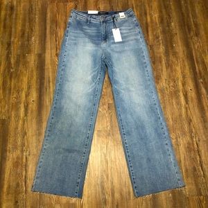 Judy Blue Wide Leg Jeans Women's 13 High Rise Raw Hem Medium Wash Denim NWT